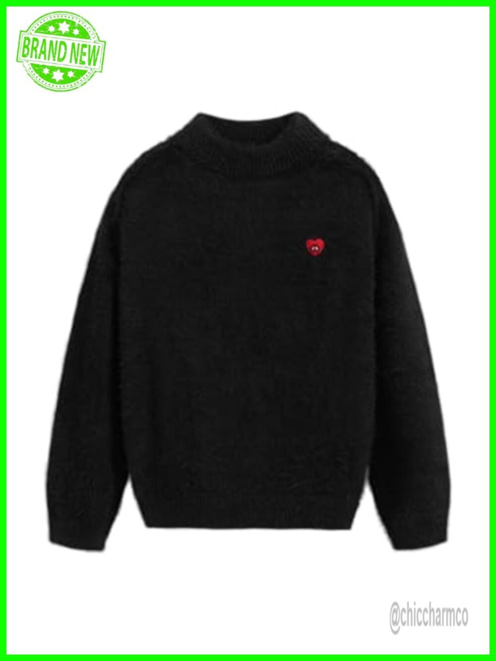 Fuzzy Mohair Oversized Mock Neck Knit Pullover Sweater Casual